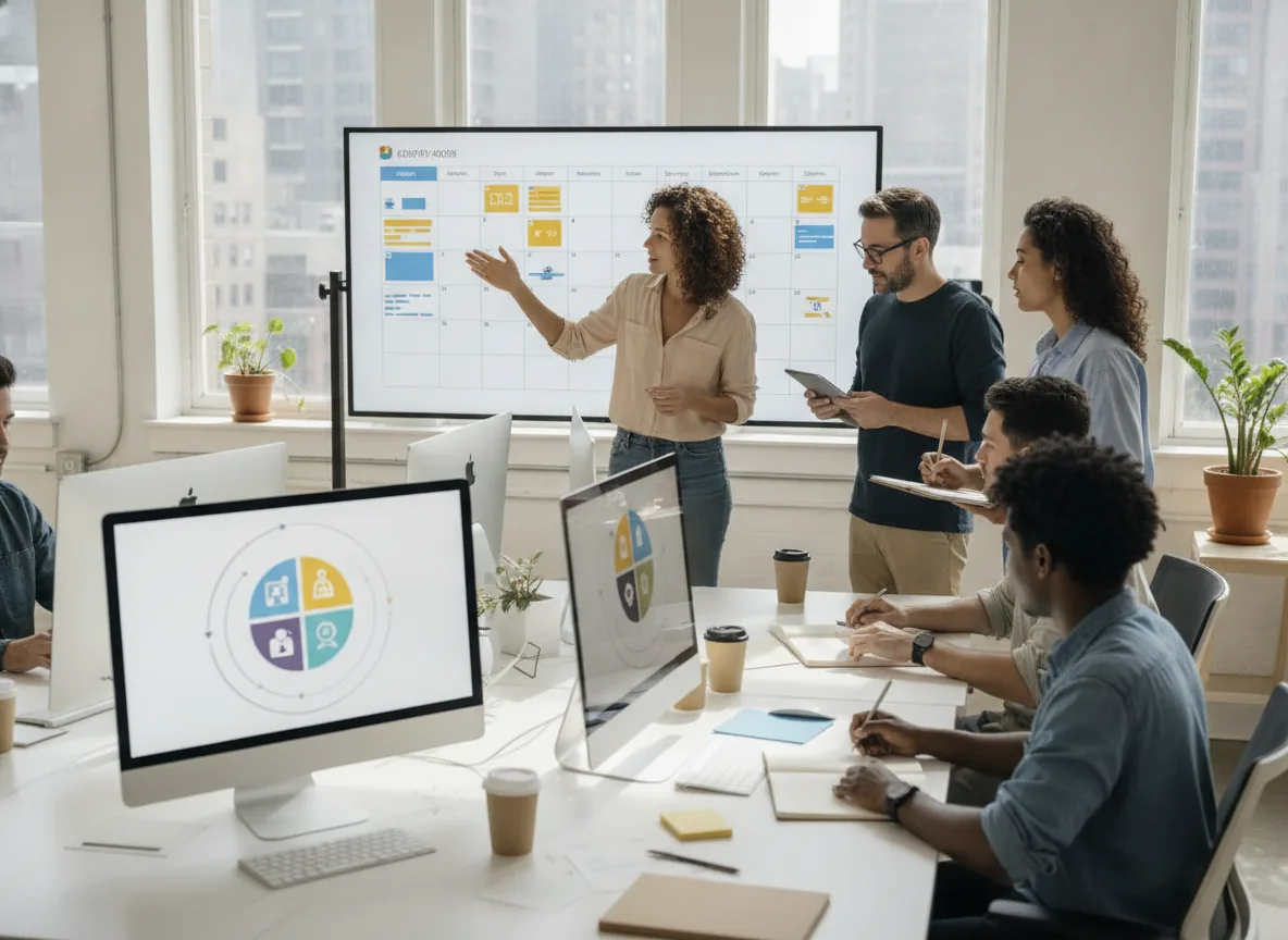 creative team scheduling social posts and repurposing content
